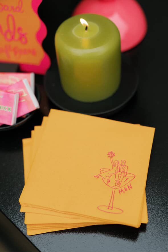 Couple Sitting on Glass Hand Drawn Cocktail Napkin