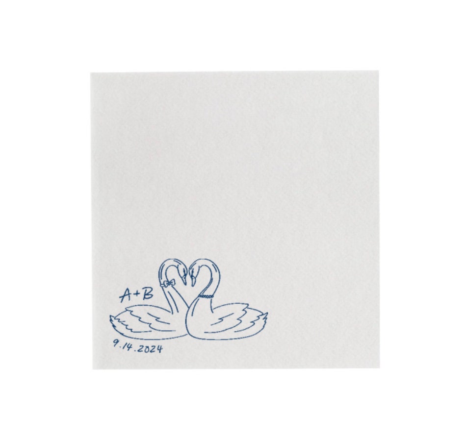 Swan Heart Wedding Cocktail Napkin