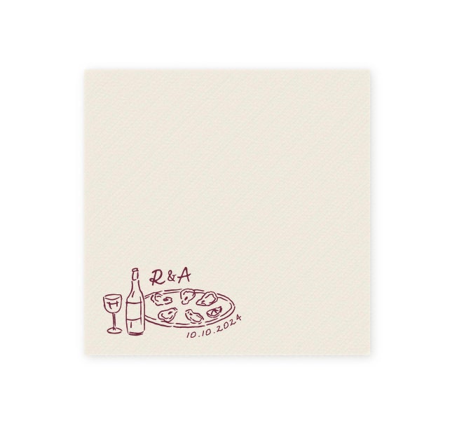 Whimsical Wine and Oyster Cocktail Napkin