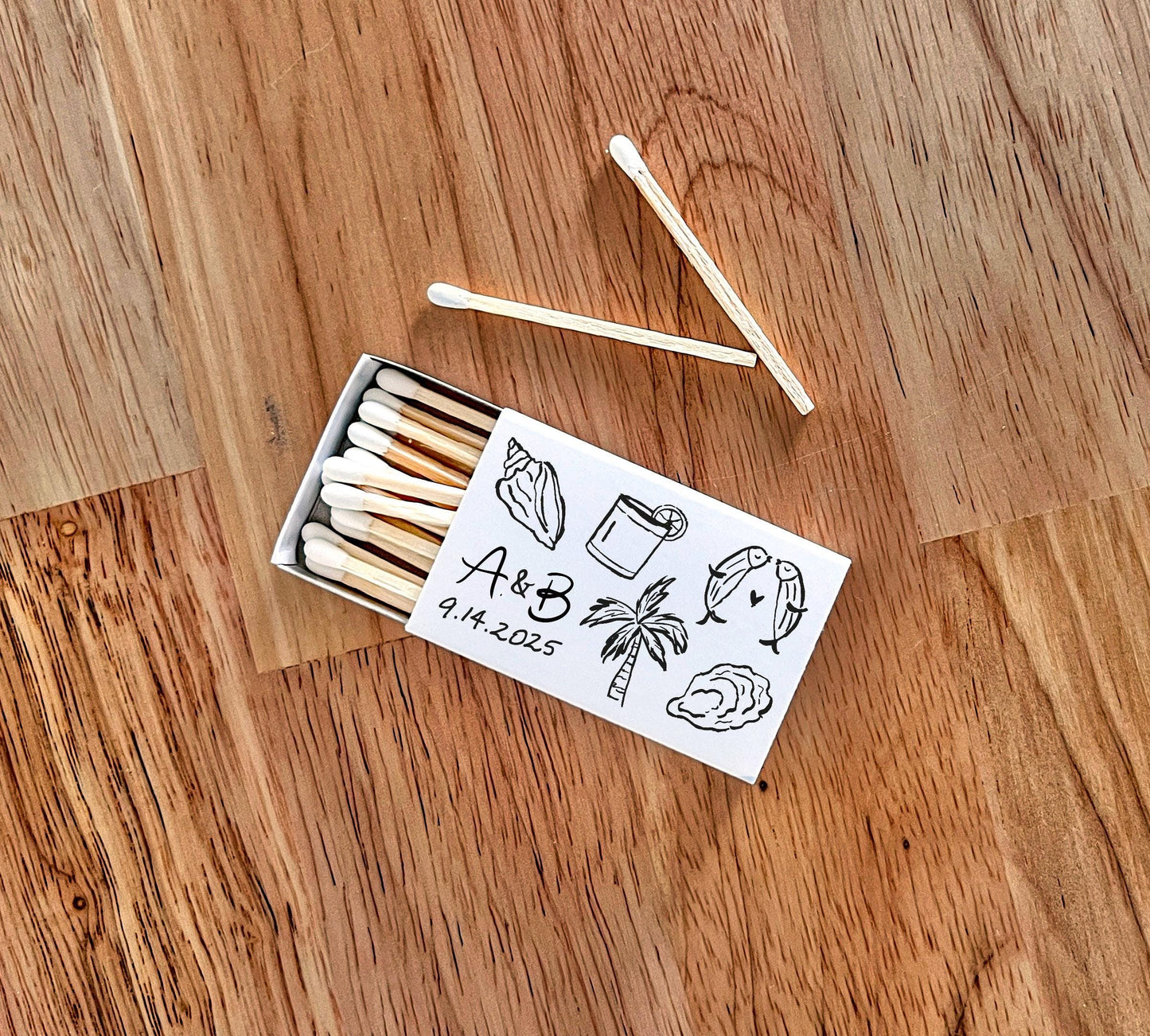 Custom Whimsical Nautical Icons Matchboxes | Wedding Bachelorette | Personalized | Bach Party Shower | Rehearsal Dinner Night Before Match