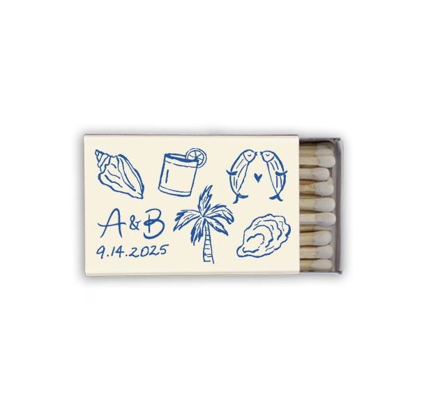 Custom Whimsical Nautical Icons Matchboxes | Wedding Bachelorette | Personalized | Bach Party Shower | Rehearsal Dinner Night Before Match