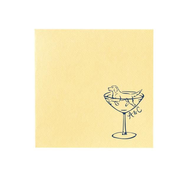Dog Swimming in Coupe Sketch Glass Cocktail Napkin