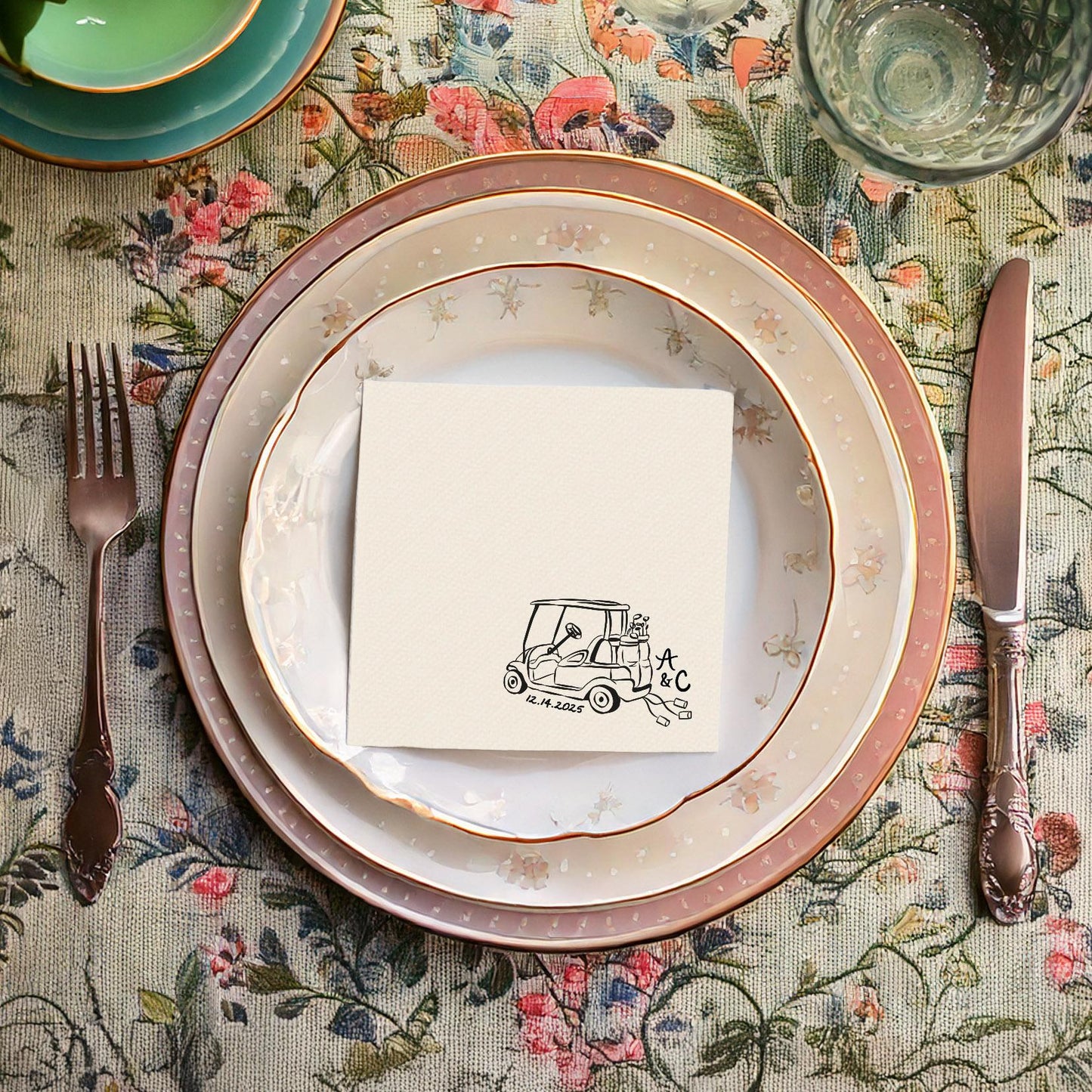 Golf Cart Just Married Car Cocktail Napkin