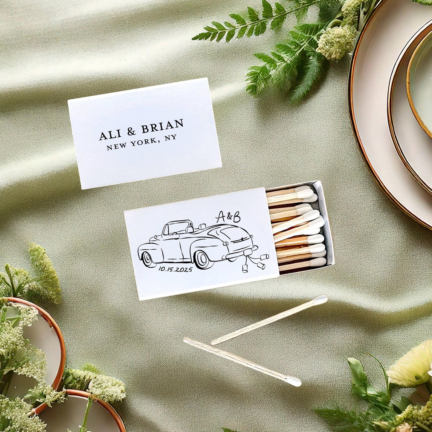 Vintage Get Away Car Just Married Matchboxes