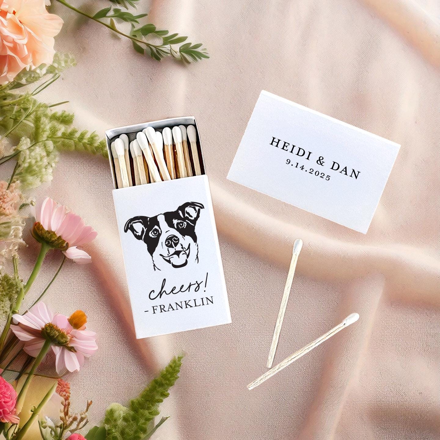 Custom Pet Portrait Matchboxes: Personalized Wedding Favors