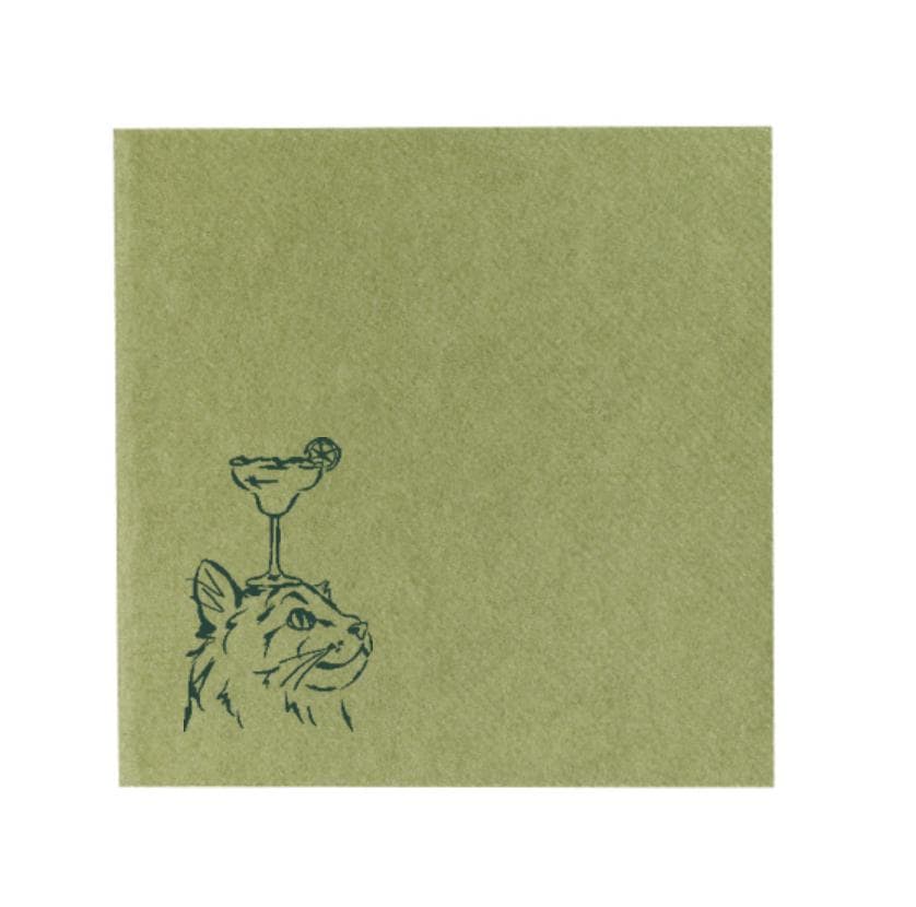 Cat with Cocktail Glass on Head Napkin