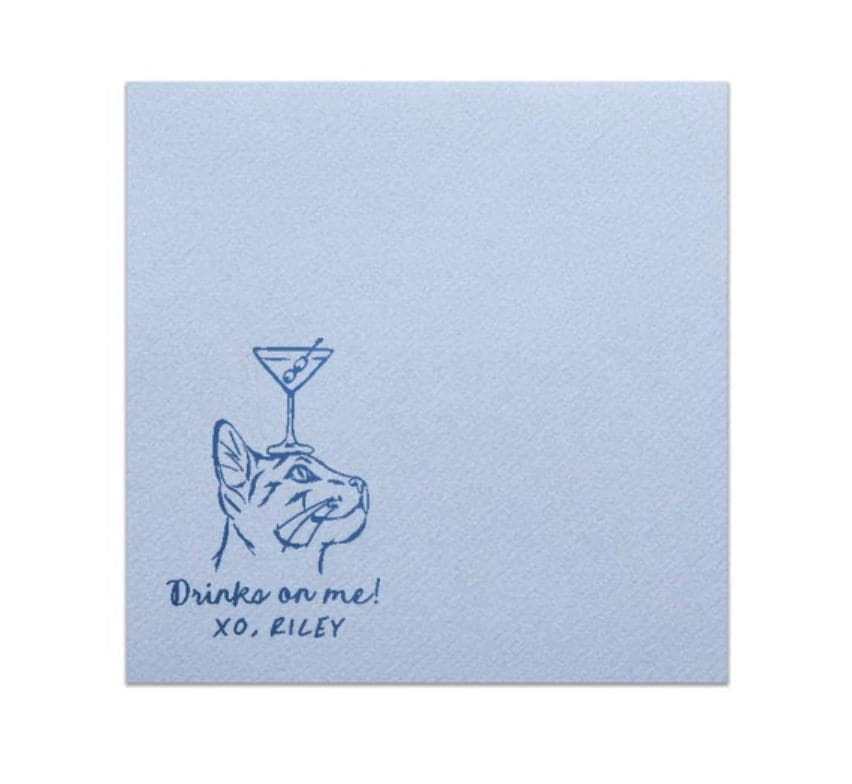 Cat with Cocktail Glass on Head Napkin