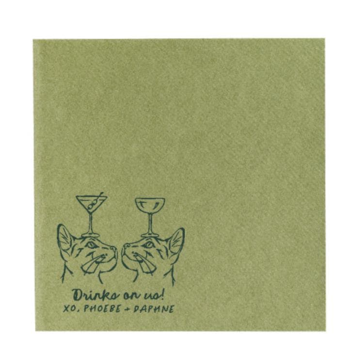 Two Cats with Cocktail Glass on Head Napkin