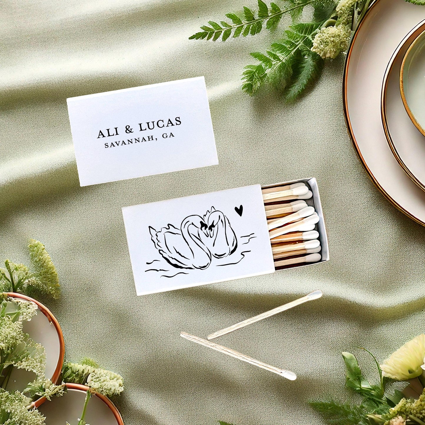 Pair of Swans Sketched Matchboxes