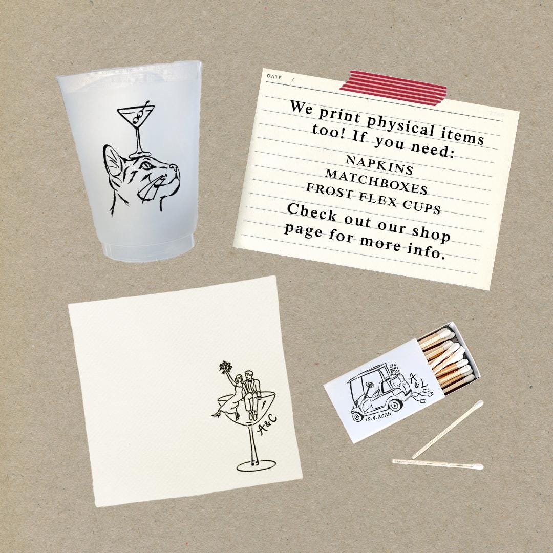 Dog with Cocktail Custom Digital Art: Wedding Signage, Party Decor (PDF & PNG)
