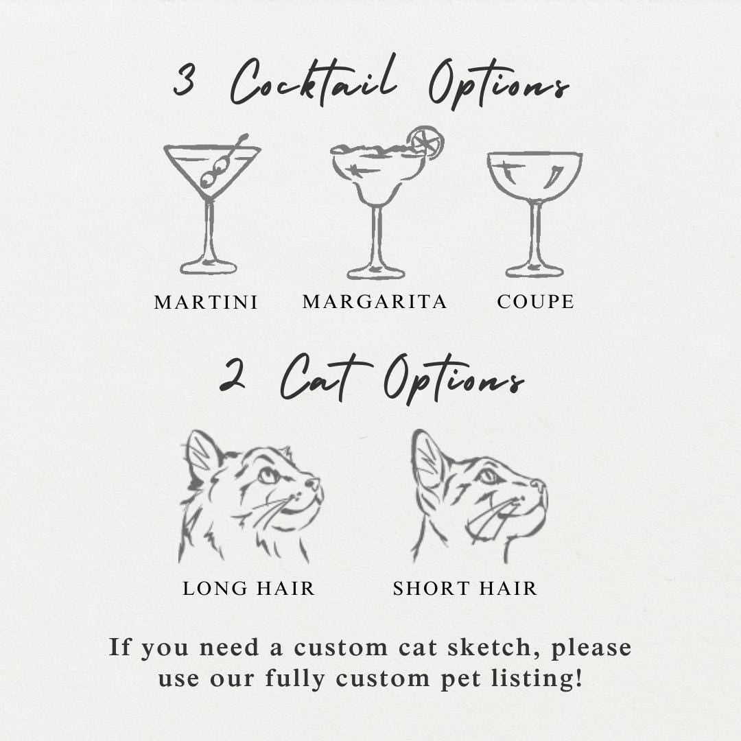 Cat with Cocktail Custom Wedding Signage Artwork (Digital File)