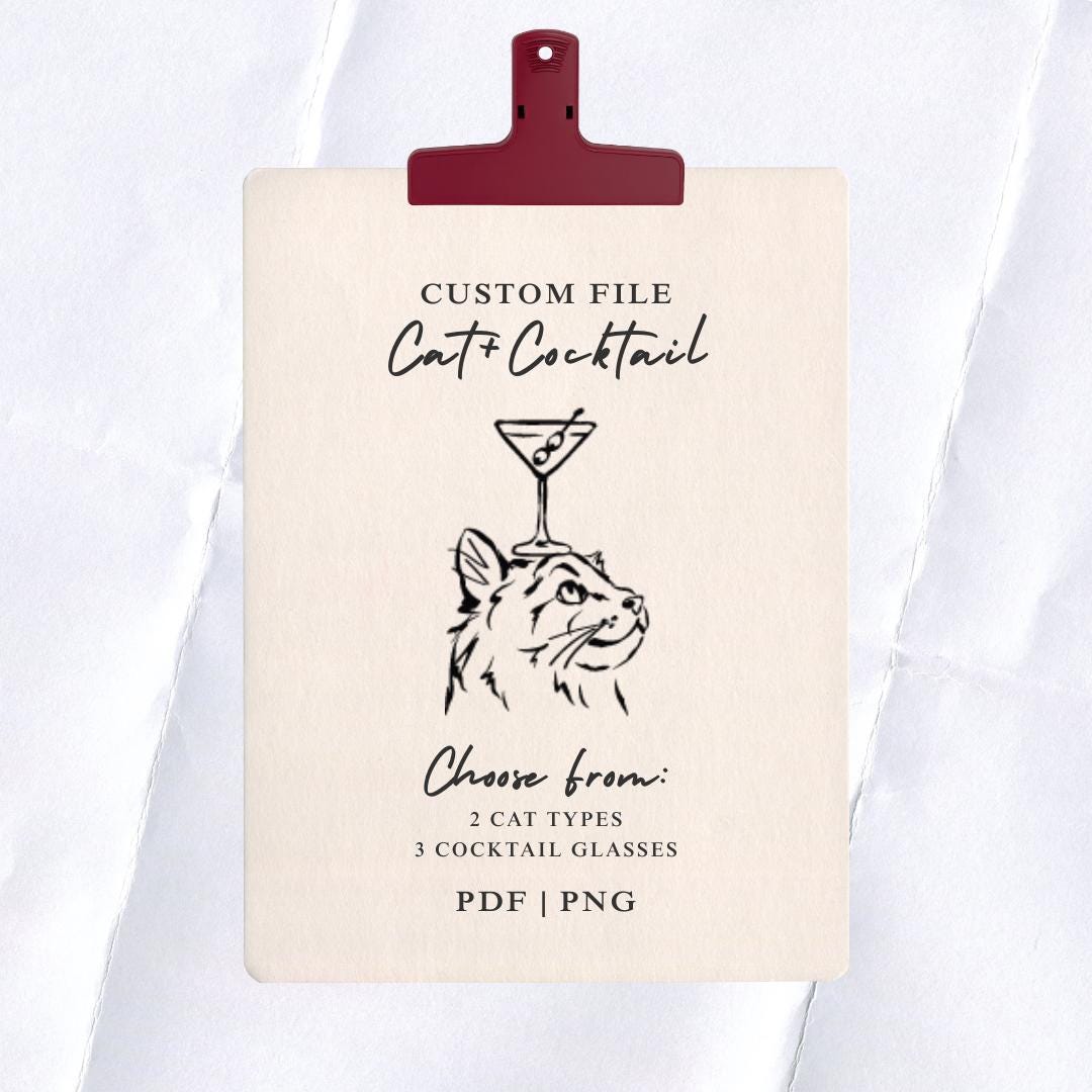 Cat with Cocktail Custom Wedding Signage Artwork (Digital File)