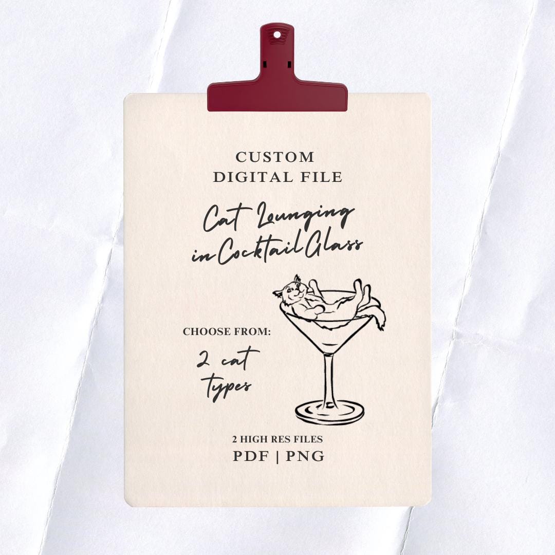 Cat in Cocktail Glass Digital File: Custom Wedding Signage (PDF & PNG)