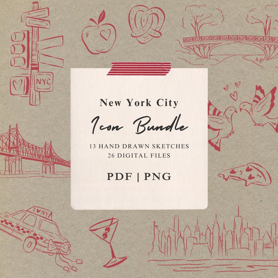 NYC Wedding Illustrations: Hand-Drawn Icon Bundle