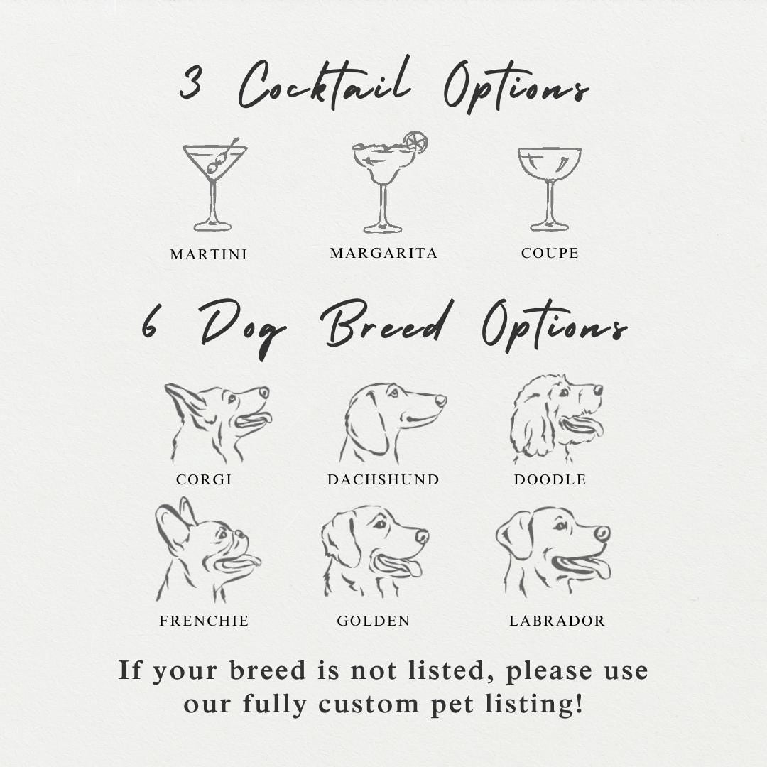 Dog with Cocktail Custom Digital Art: Wedding Signage, Party Decor (PDF & PNG)