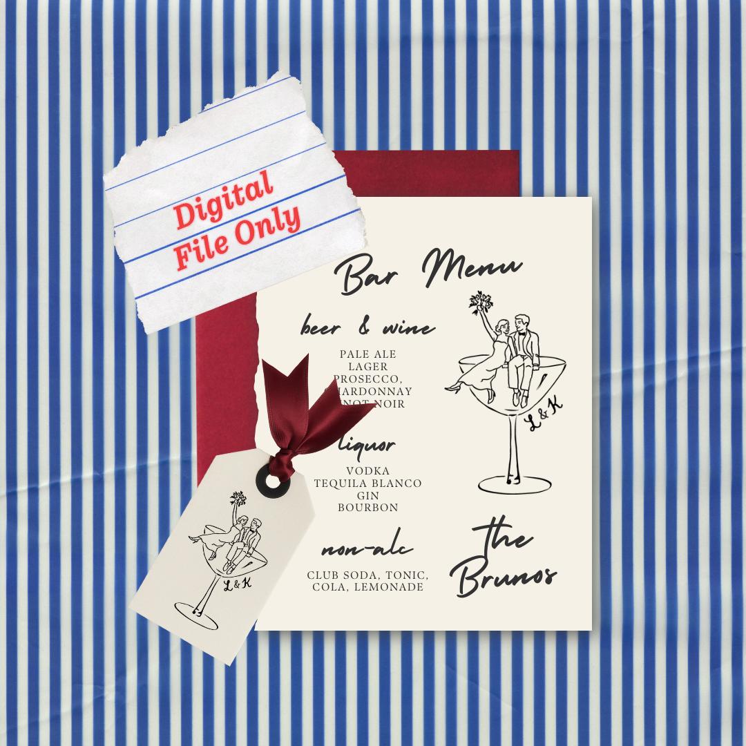 Custom Coupe Glass Couple Digital File: Wedding Stationery (PDF & PNG)