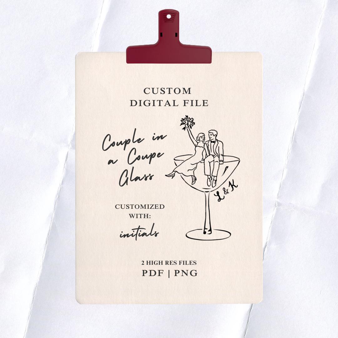 Custom Coupe Glass Couple Digital File: Wedding Stationery (PDF & PNG)