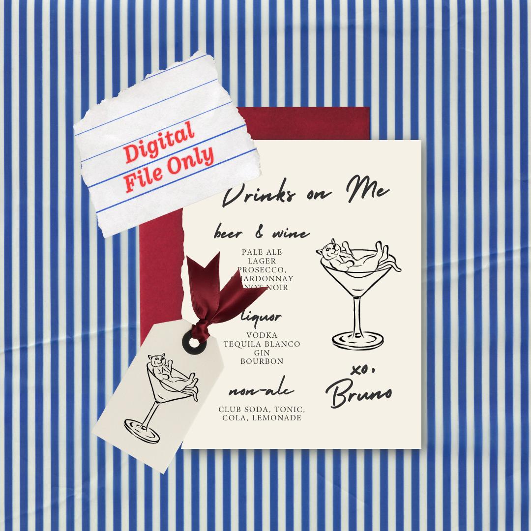 Cat in Cocktail Glass Digital File: Custom Wedding Signage (PDF & PNG)