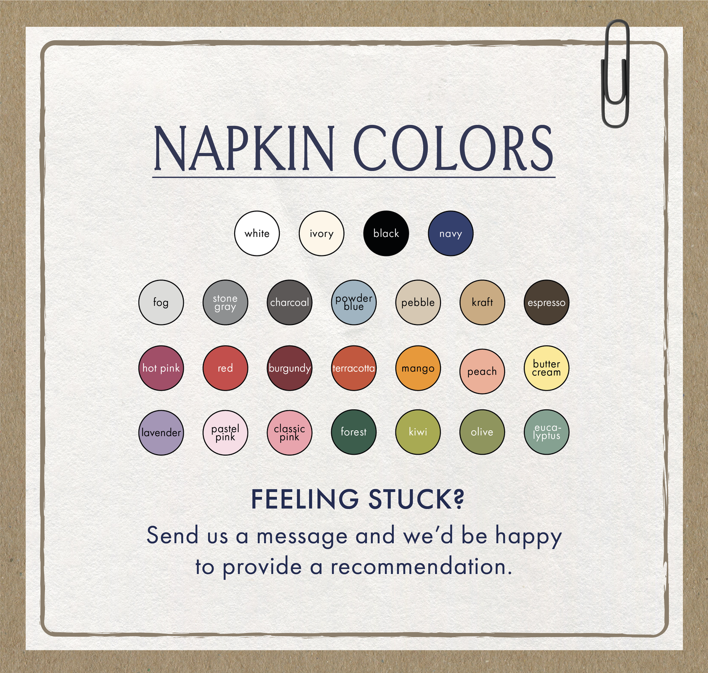graphic showing all the napkin color options
