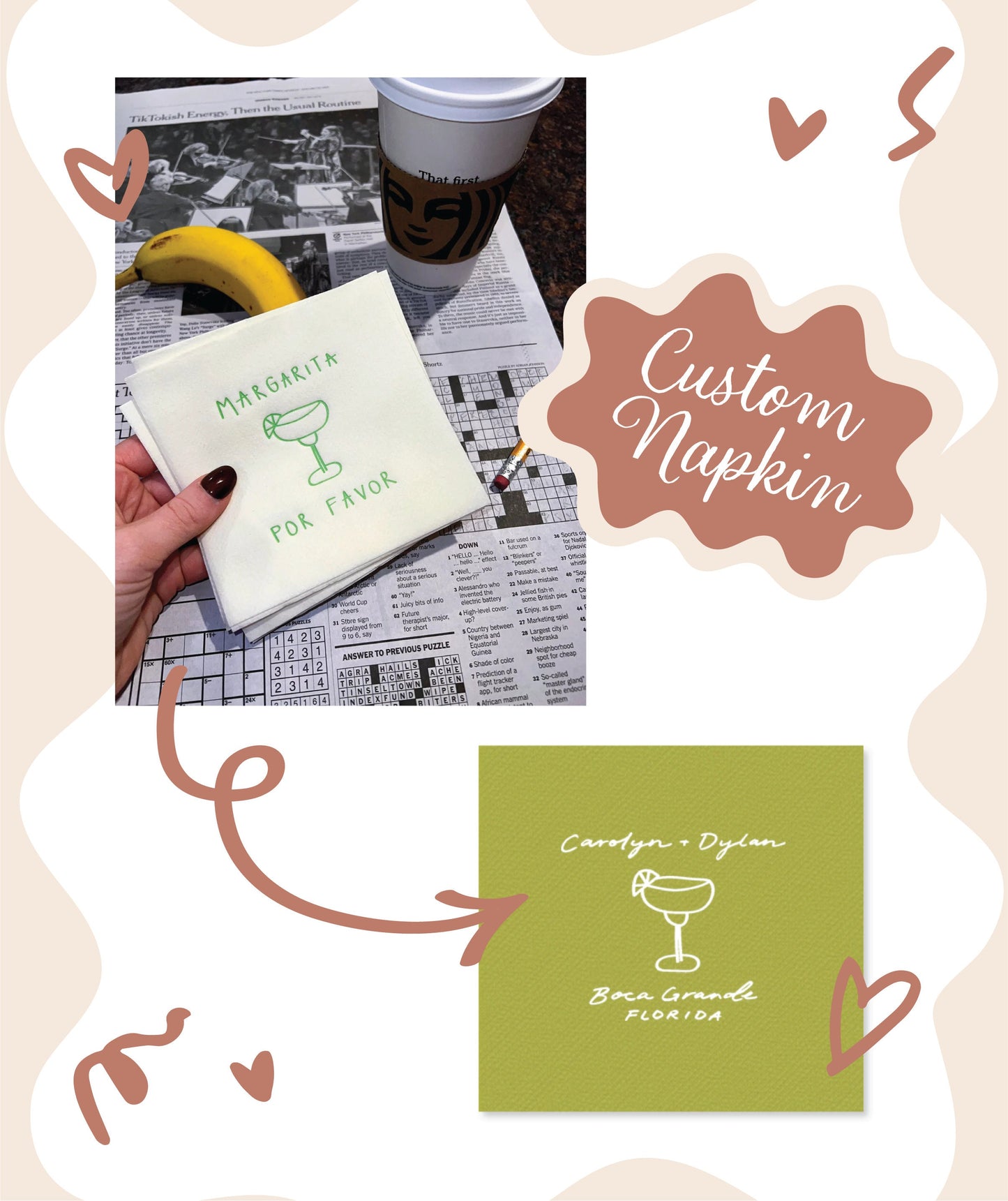 Custom Cocktail Napkin | Wedding | Party | Bachelorette | Birthday | Personalized | Baby Shower | Bridal Shower