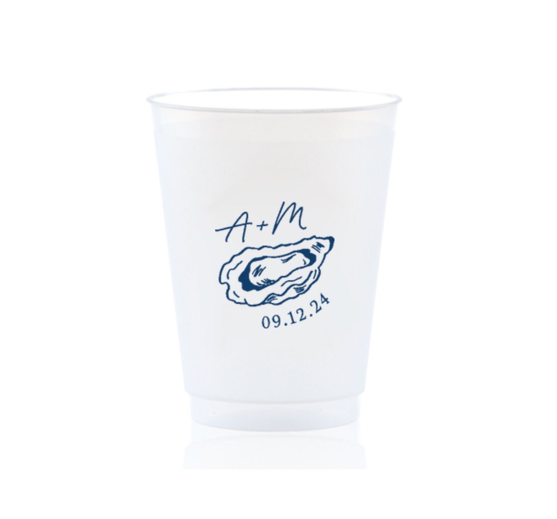 Custom Oyster Frost Flex Plastic Cup | Wedding | Party | Bachelorette | Birthday | Personalized | Bridal Shower | Coastal | Beach