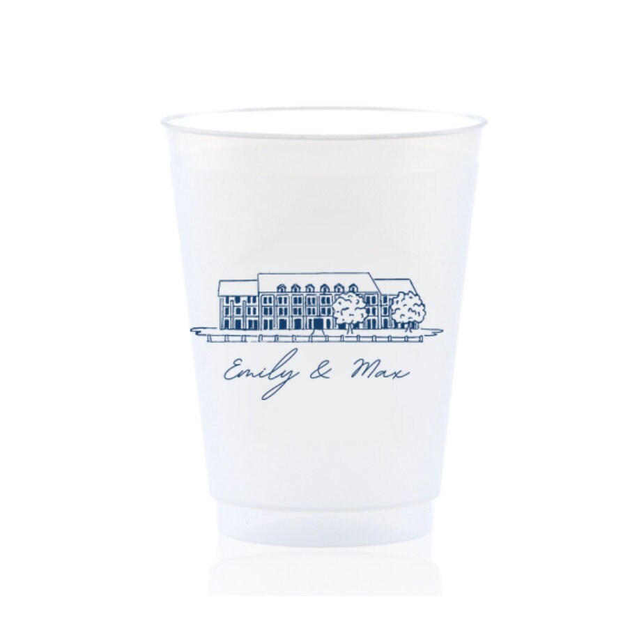 Custom Venue Illustration Frost Flex Plastic Cup | Wedding | Party | Bachelorette | Personalized | Bridal Shower | Rehearsal Night Before