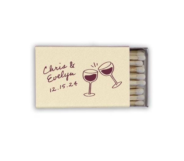 Custom Whimsical Wine Matchboxes | Wedding | Bachelorette | Personalized | Bach Party | Bridal Shower | Rehearsal Dinner Night Before Match