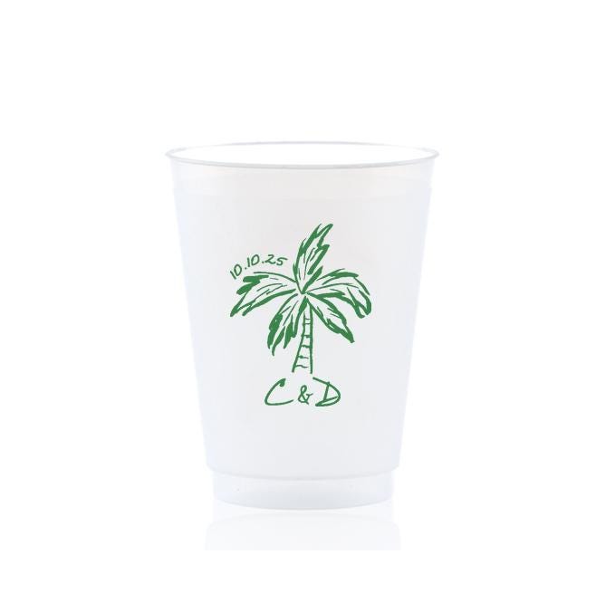 Custom Palm Tree Frost Flex Plastic Cup | Wedding Party | Bachelorette | Personalized | Bridal Shower | Rehearsal Dinner Night Before Beach