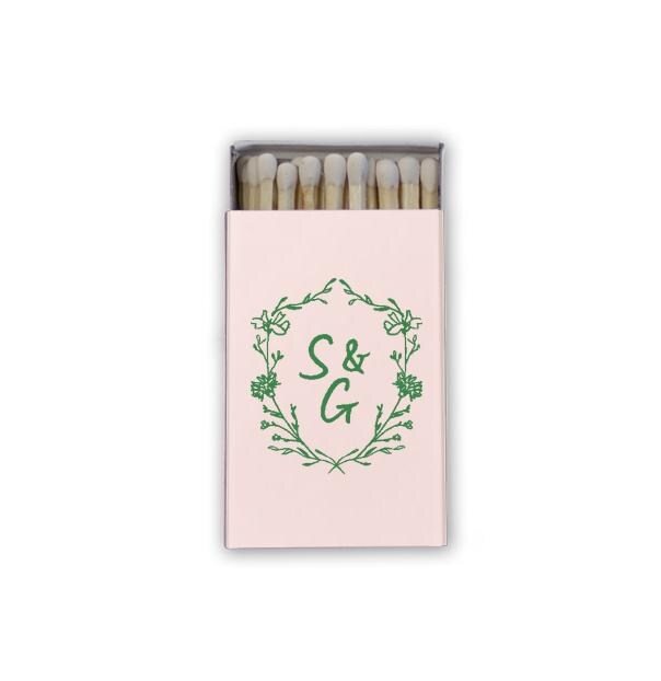 Custom Whimsical Wildflower Crest Matchboxes | Wedding | Bachelorette | Personalized | Bridal Shower | Rehearsal Dinner Night Before Match