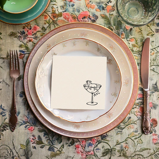 Dog Swimming in Coupe Sketch Glass Cocktail Napkin