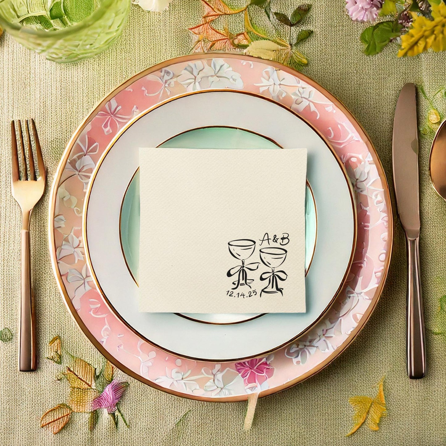 Ribbon Coupe Glasses Cocktail Napkin