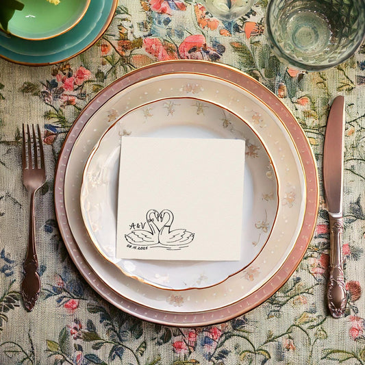 Swan Heart Wedding Cocktail Napkin
