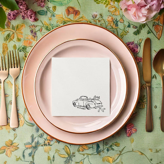 Vintage Get Away Car Just Married Car Cocktail Napkin