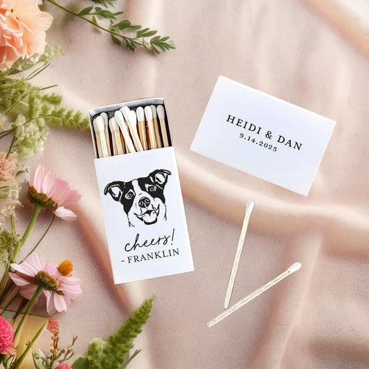 Custom Pet Portrait Matchboxes: Personalized Wedding Favors