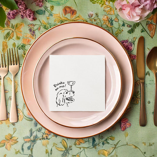 Dog with Glass on Nose Cute Illustration Cocktail Napkin