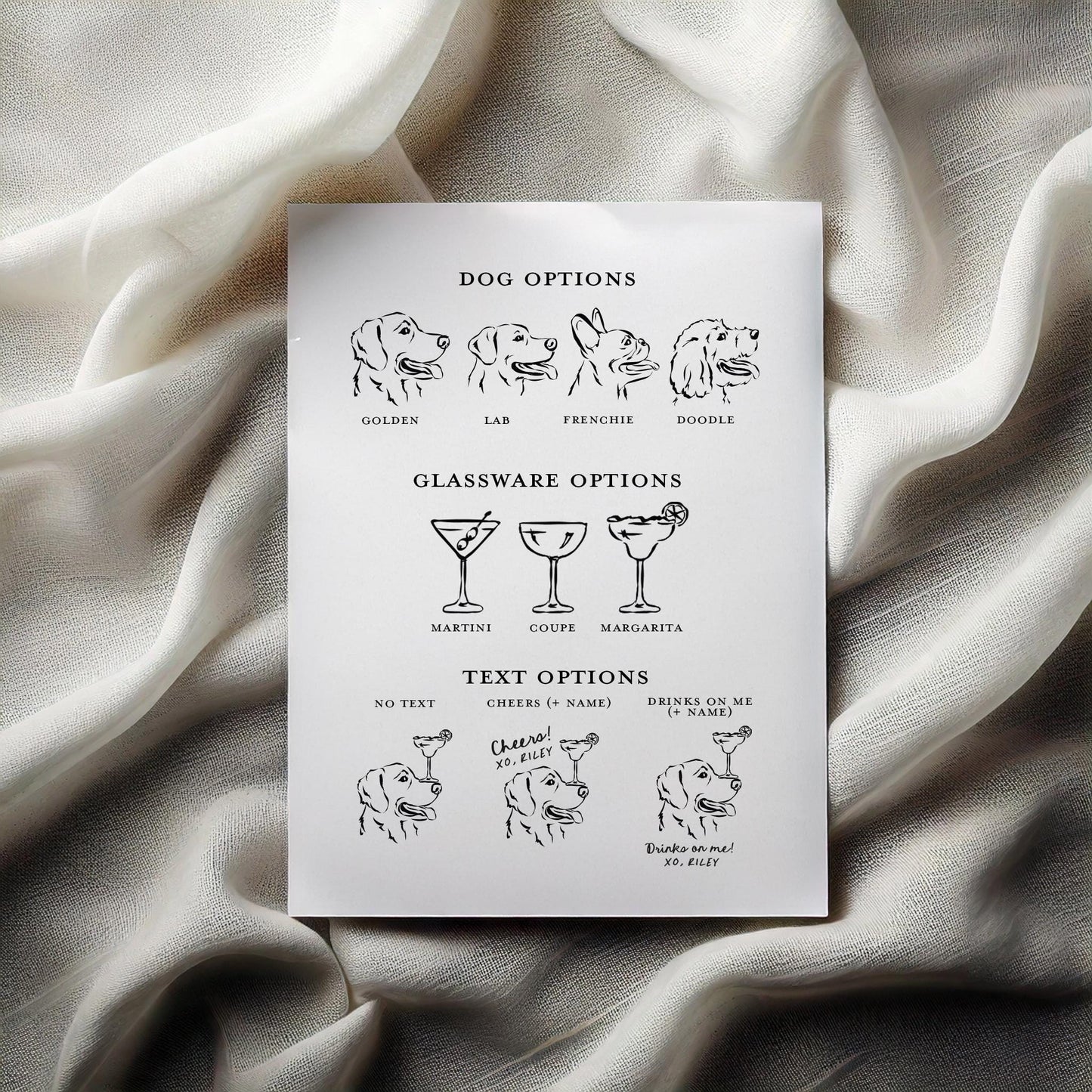 Two Dogs with Glass on Nose Cute Illustration Cocktail Napkin | For Wedding, Engagement Party, Rehearsal Dinner, Bridal Shower, Multiple Pet