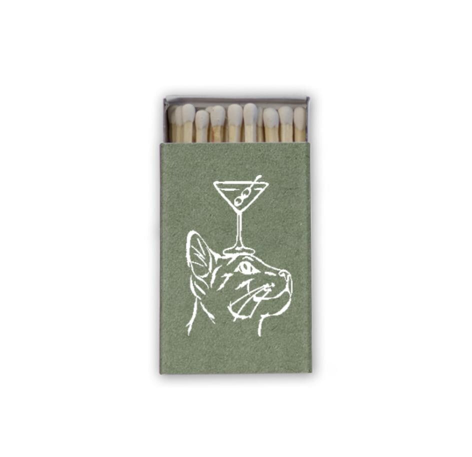 Cat with Cocktail Glass on Head Matchboxes