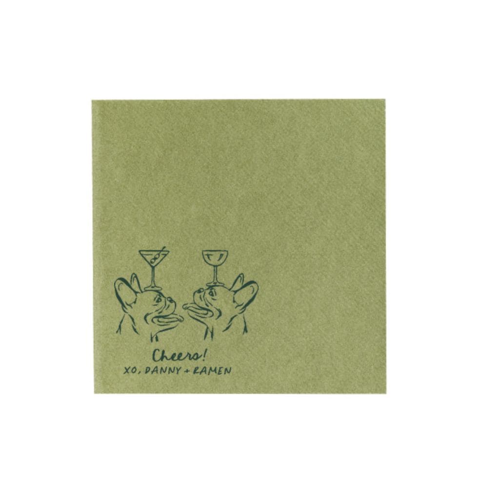 Two Dogs with Glass on Nose Cute Illustration Cocktail Napkin | For Wedding, Engagement Party, Rehearsal Dinner, Bridal Shower, Multiple Pet