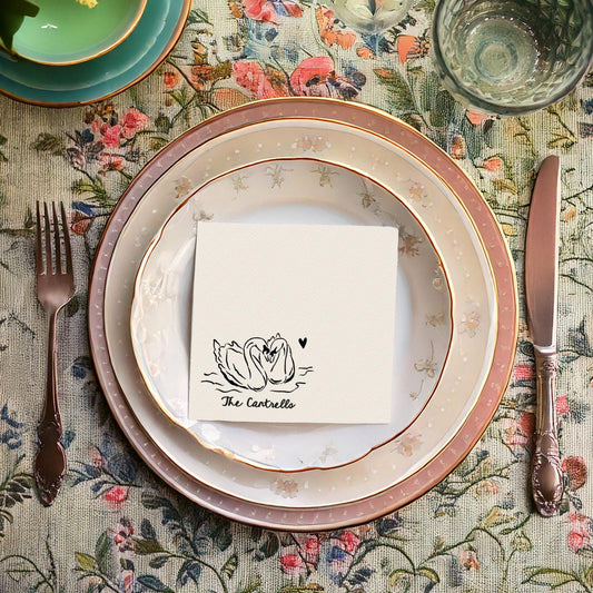 Pair of Swans Sketched Cocktail Napkins