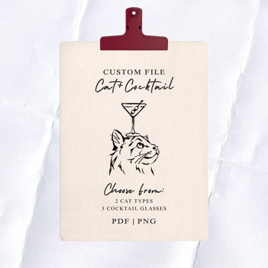 Cat with Cocktail Custom Wedding Signage Artwork (Digital File)