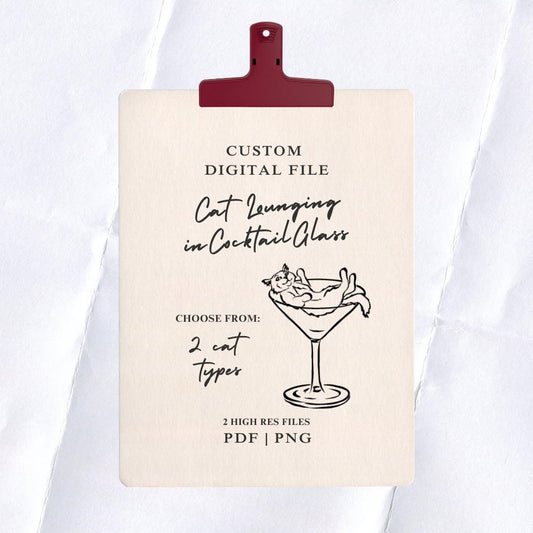 Cat in Cocktail Glass Digital File: Custom Wedding Signage (PDF & PNG)