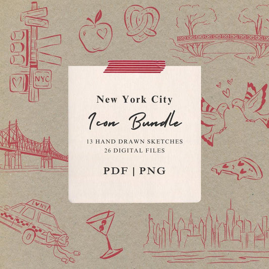 NYC Wedding Illustrations: Hand-Drawn Icon Bundle