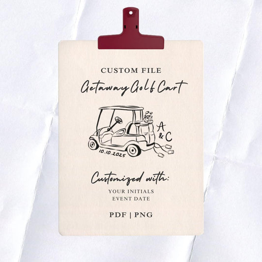 Getaway Golf Cart Wedding Art: Custom Digital File (PDF & PNG)
