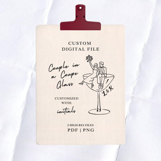 Custom Coupe Glass Couple Digital File: Wedding Stationery (PDF & PNG)