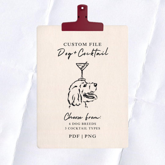 Dog with Cocktail Custom Digital Art: Wedding Signage, Party Decor (PDF & PNG)