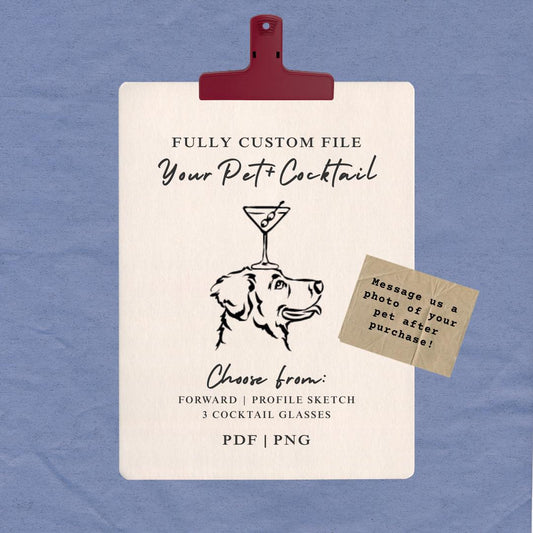 Custom Dog Portrait with Cocktail: Wedding & Party Printable (Digital File)