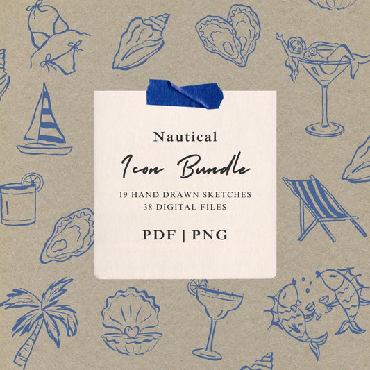 Nautical Coastal Wedding Illustrations: Hand-Drawn Icon Bundle