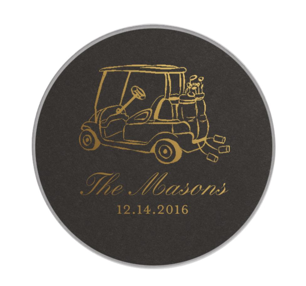 Getaway Golf Cart Paper Coasters: Foil Printed Whimsical Wedding Party Favors