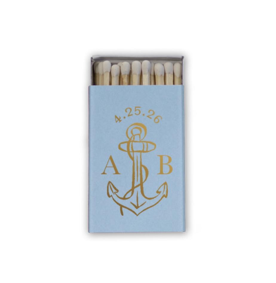 Anchor Crest Matchboxes: Coastal Wedding, Shower Favors