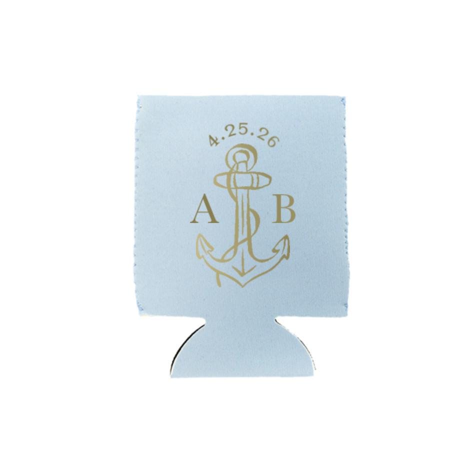 Anchor Crest Can Cooler: Coastal Wedding, Nautical Bachelorette